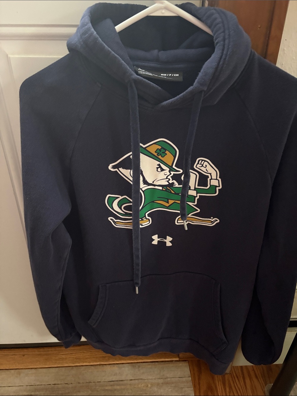 Under Armour Navy Hoodie with Green & Gold Notre Dame Leprechaun